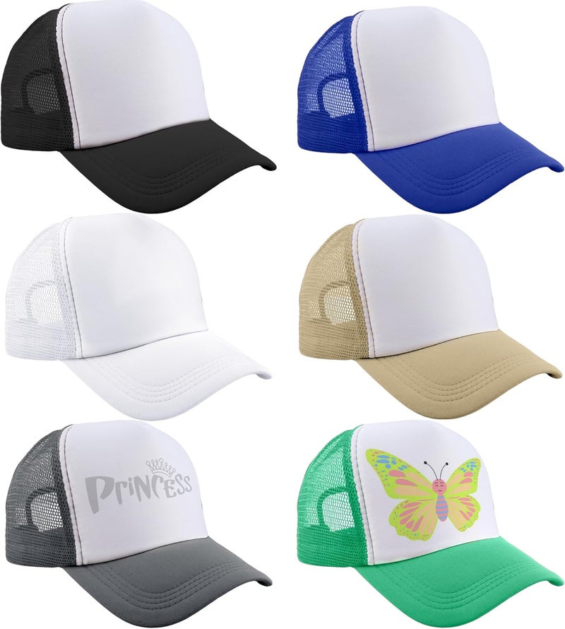 Skyebed 6 Pcs Kids Sublimation Trucker Hats Adjustable Mesh Trucker Cap DIY Baseball Hats for Summer Camps Beaches - Image 1